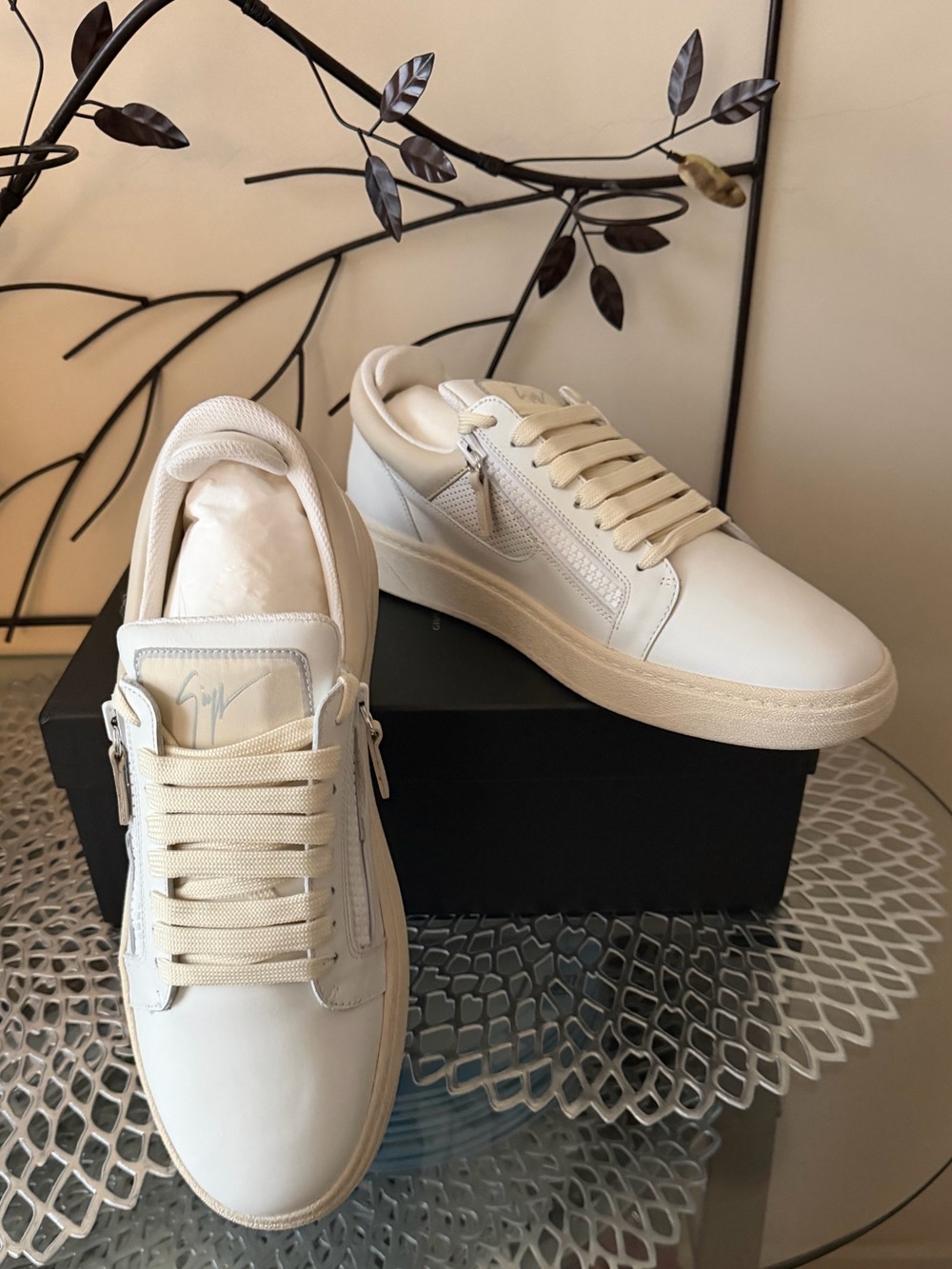 Giuseppe Zanotti Men Double Zip Low-Top White Leather Sneaker Size 45 US 12 NIB